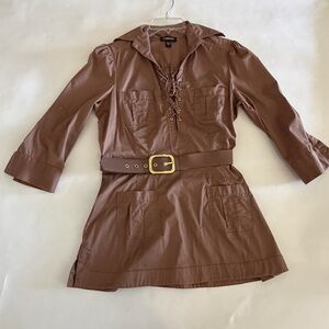 Bebe Vintage Brown Lace-Up Stylish Dress Shirt